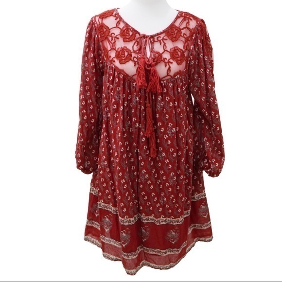 Free People Dresses & Skirts - Free people red tunic floral dress size XS
